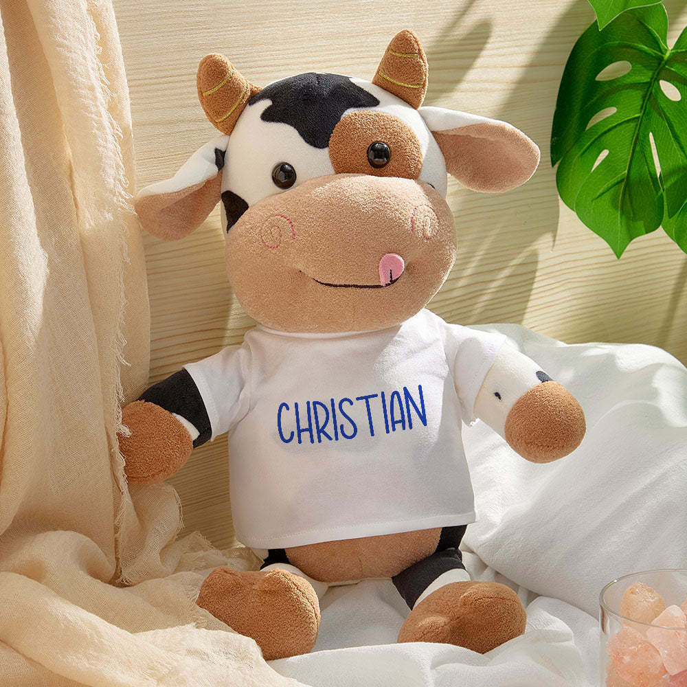 Personalized Cow Plush Stuffed Toy with Custom Text Gift for Baby Shower - mysiliconefoodbag