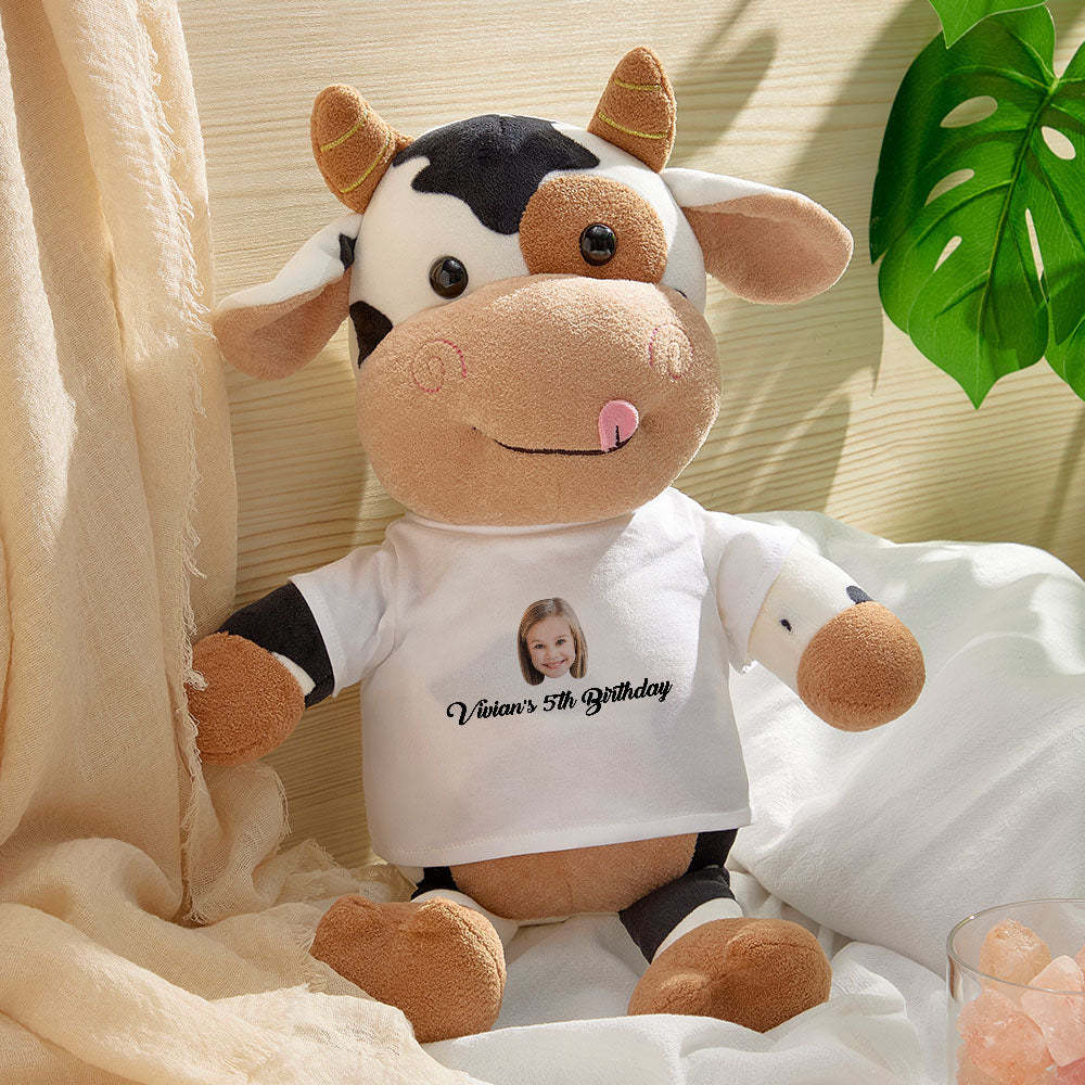 Personalized Cow Plush Stuffed Toy with Custom Text and Face Gift for Kids - mysiliconefoodbag