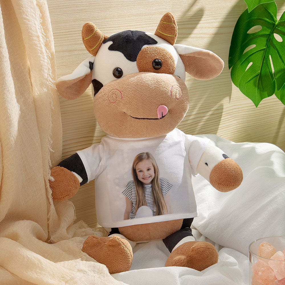 Personalized Cow Plush Stuffed Toy with Photo Gift for Kids - mysiliconefoodbag