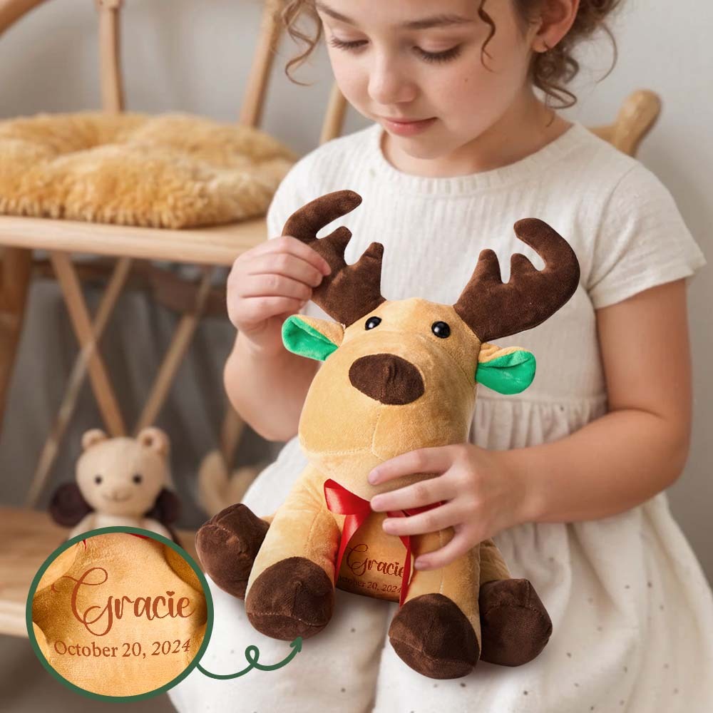 Personalized Moose Plush Stuffed Toy with Custom Text Gift for Baby Shower - mysiliconefoodbag
