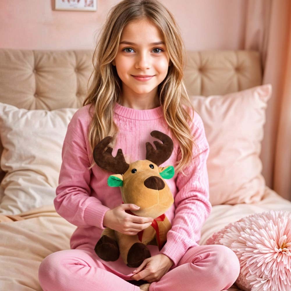 Personalized Moose Plush Stuffed Toy with Custom Text Gift for Baby Shower - mysiliconefoodbag