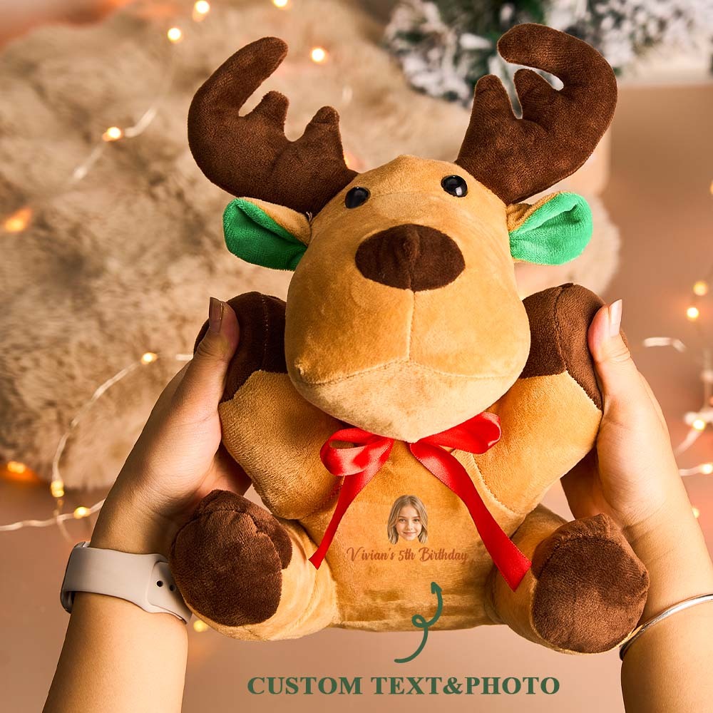 Personalized Moose Plush Stuffed Toy with Custom Text and Face Gift for Kids - mysiliconefoodbag