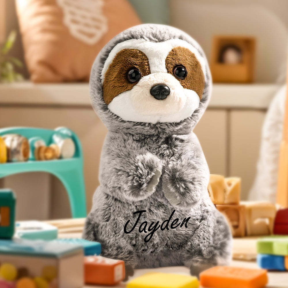 Personalized Sloth Plush Stuffed Toy with Custom Text Gift for Baby Shower - mysiliconefoodbag
