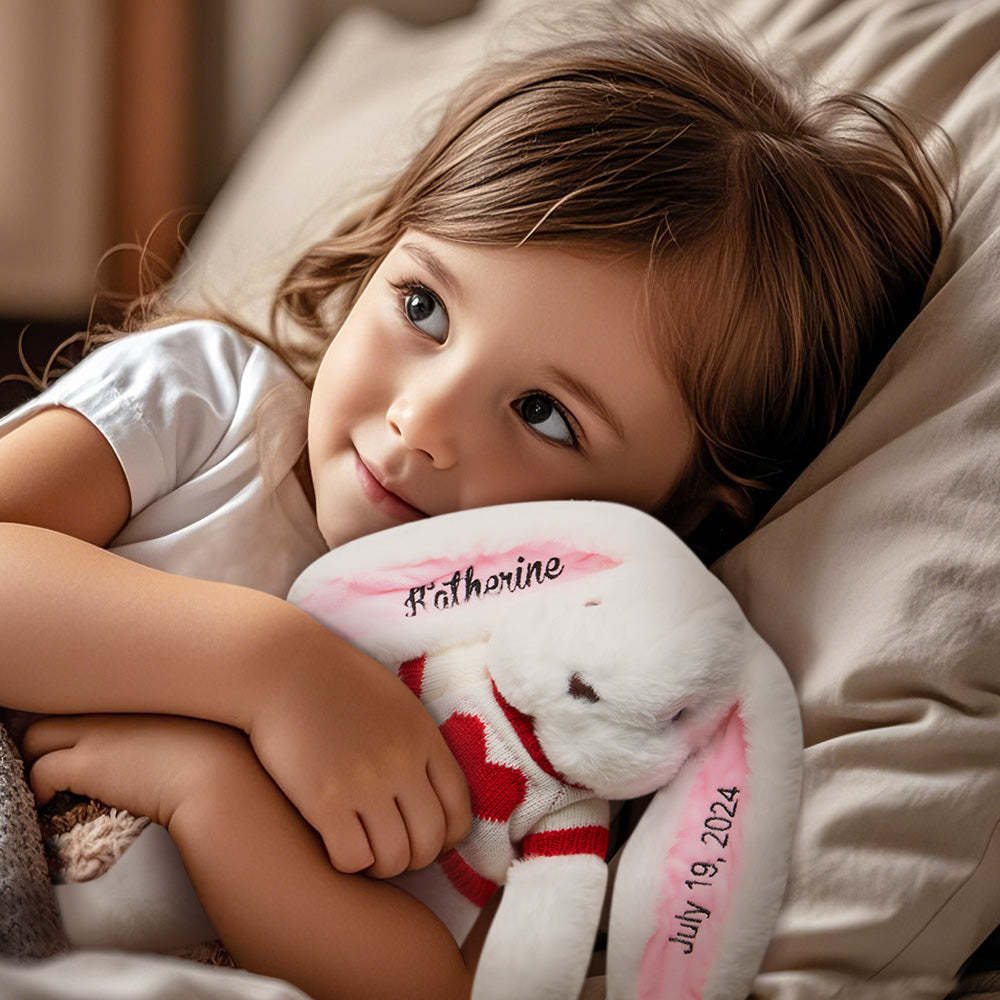 Personalized Sweater Bunny Plush Toys Custom Rabbit with Embroidered Name Gift for Children - mysiliconefoodbag