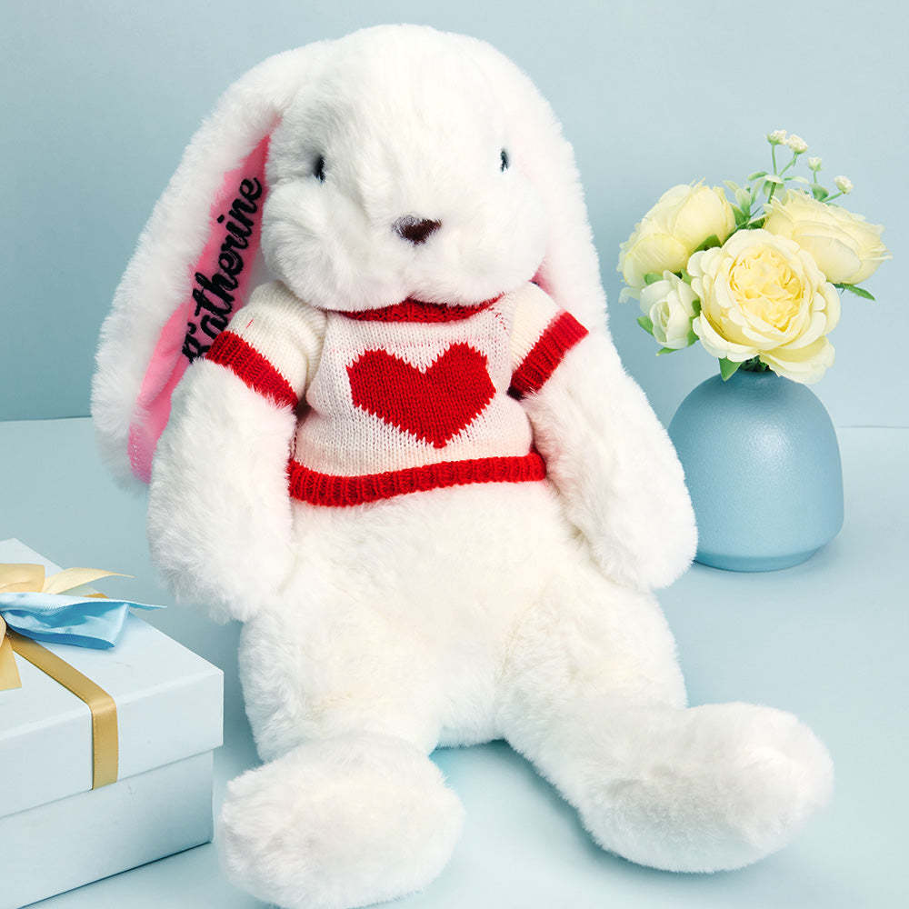 Personalized Sweater Bunny Plush Toys Custom Rabbit with Embroidered Name Gift for Children - mysiliconefoodbag