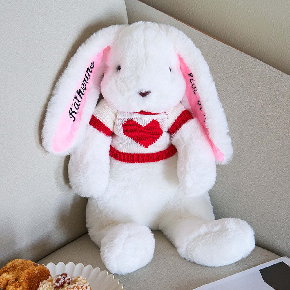 Personalized Sweater Bunny Plush Toys Custom Rabbit with Embroidered Name Gift for Children - mysiliconefoodbag