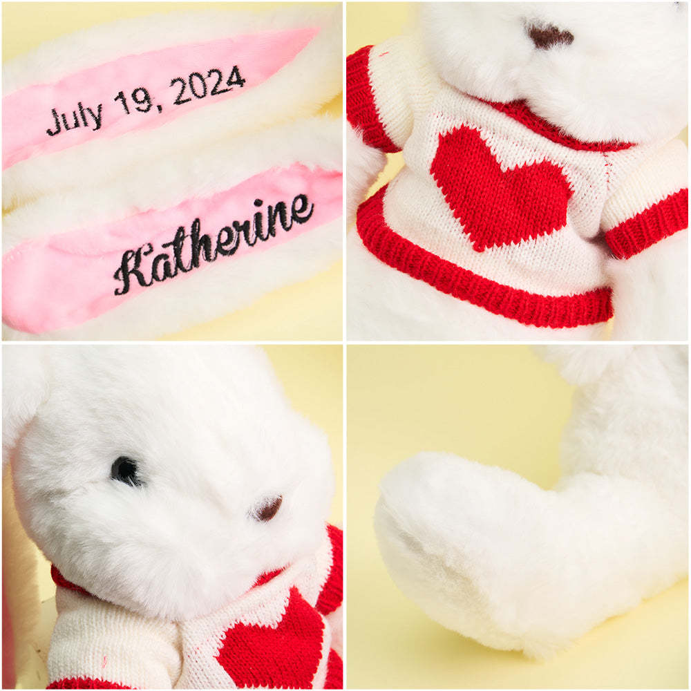 Personalized Sweater Bunny Plush Toys Custom Rabbit with Embroidered Name Gift for Children - mysiliconefoodbag