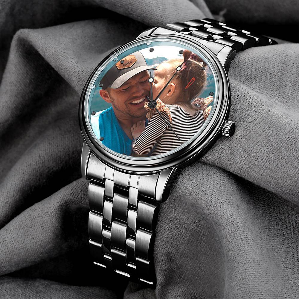 Custom Engraved Black Alloy Photo Watch