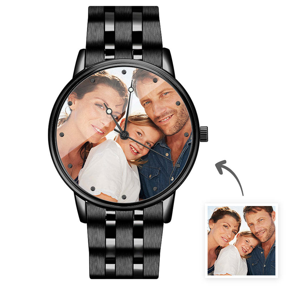 Custom Engraved Black Alloy Photo Watch