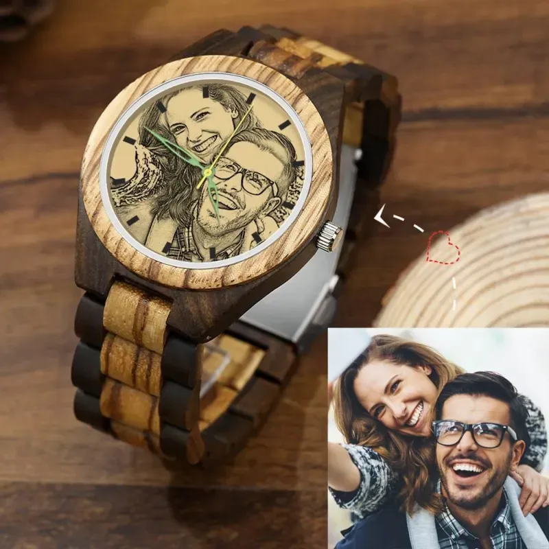 Custom Engraved Bamboo Photo Watch Wooden Strap