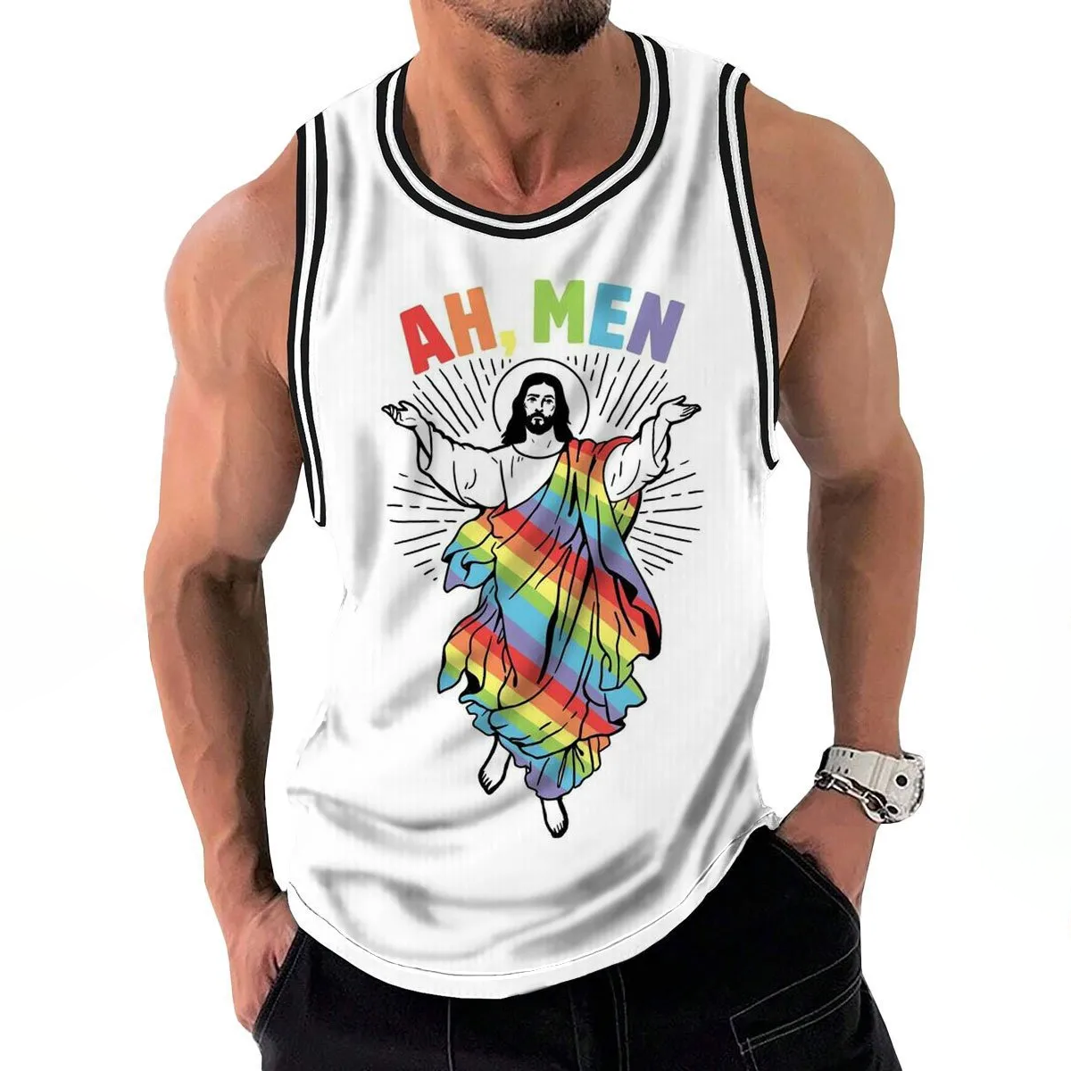 2025 Au Men Print Style Tank Top Colorful Unisex Streetwear for LGBTQ+ Style