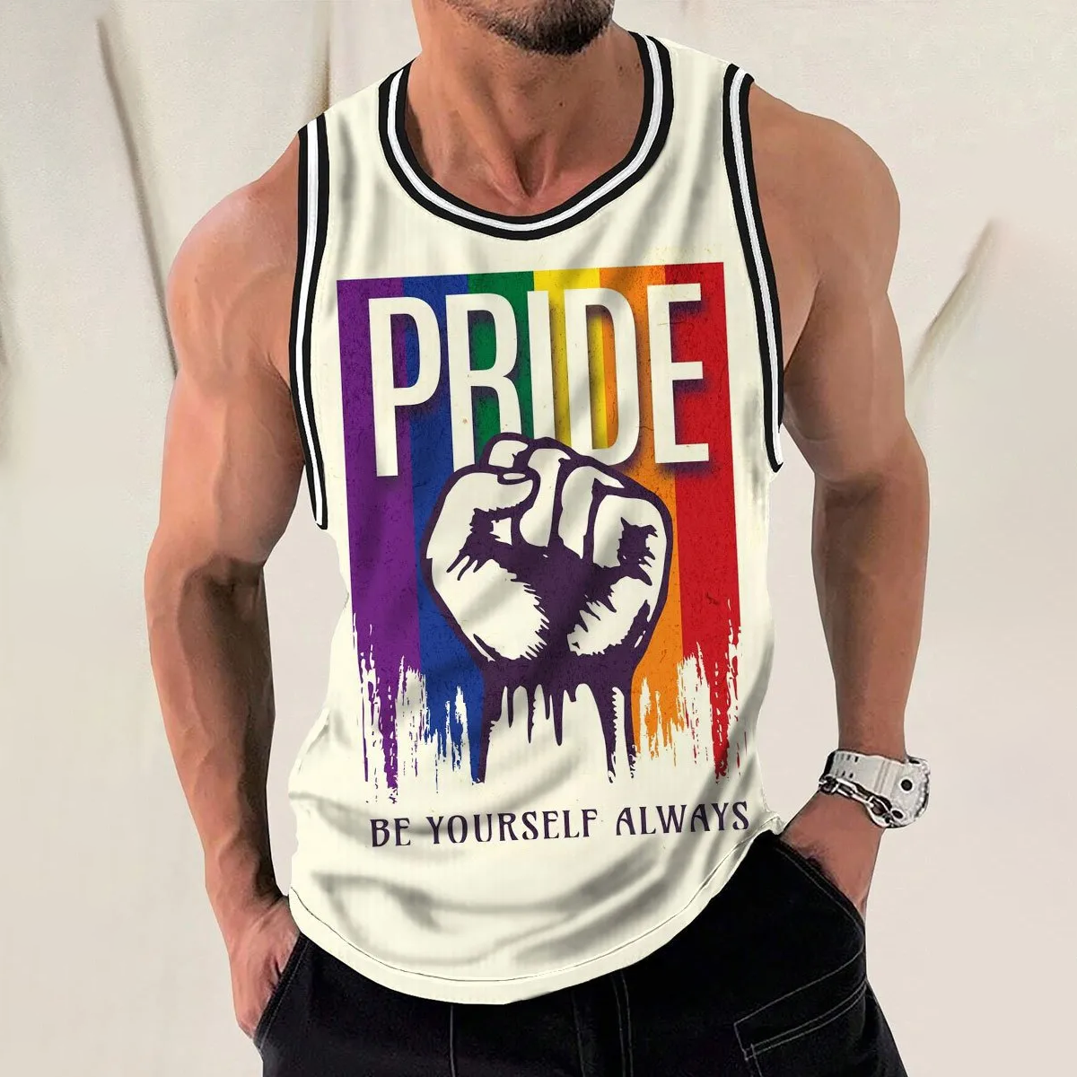 2025 Gay Pride Print Style Tank Top Colorful Gay Man Casual Sleeveless Shirt