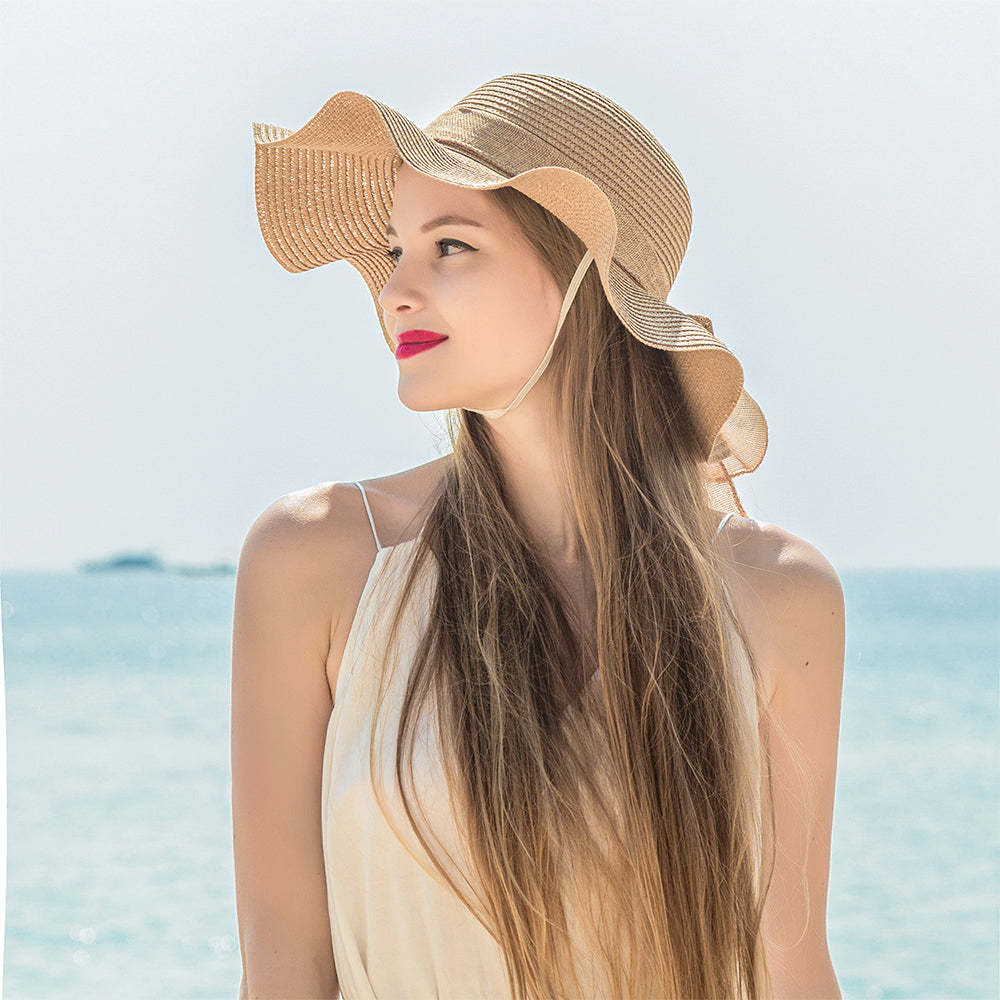Women Straw Hat Beach Wide Brim Bow-Knot Floppy Folding Sun Hat - makephotopuzzleuk