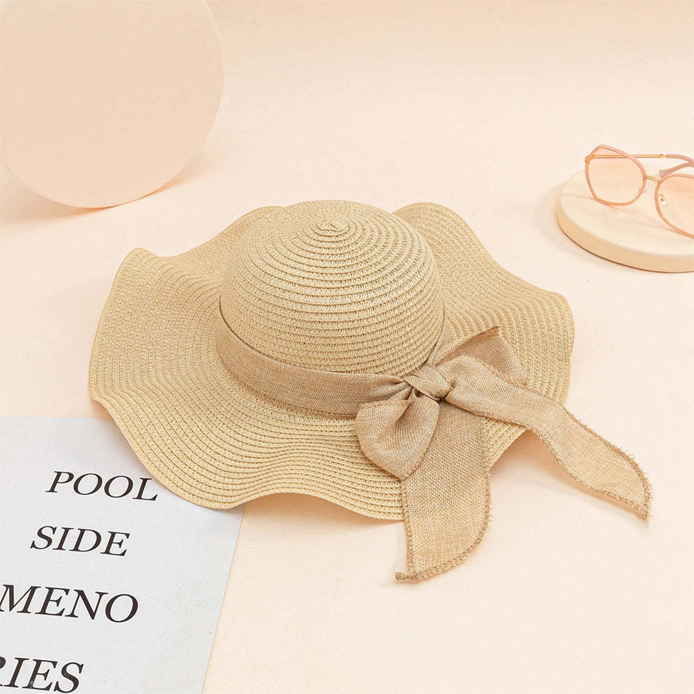 Women Straw Hat Beach Wide Brim Bow-Knot Floppy Folding Sun Hat - makephotopuzzleuk
