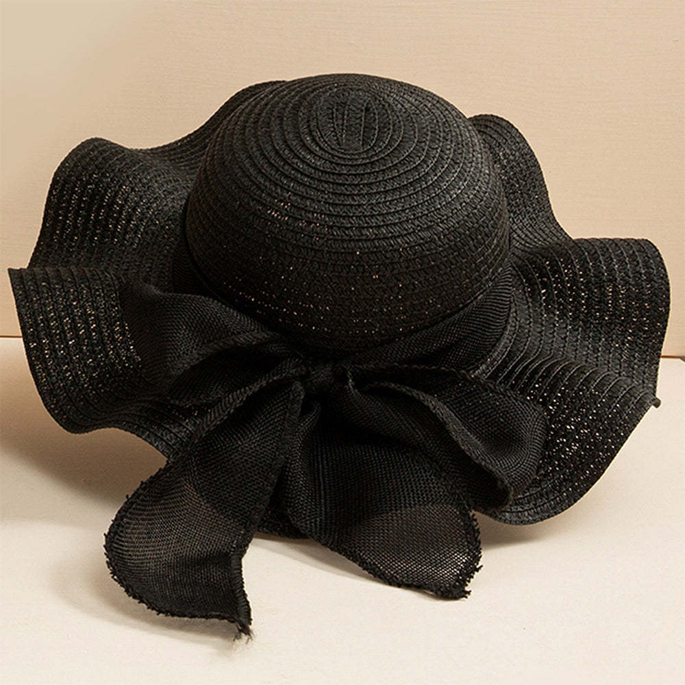 Women Straw Hat Beach Wide Brim Bow-Knot Floppy Folding Sun Hat - makephotopuzzleuk