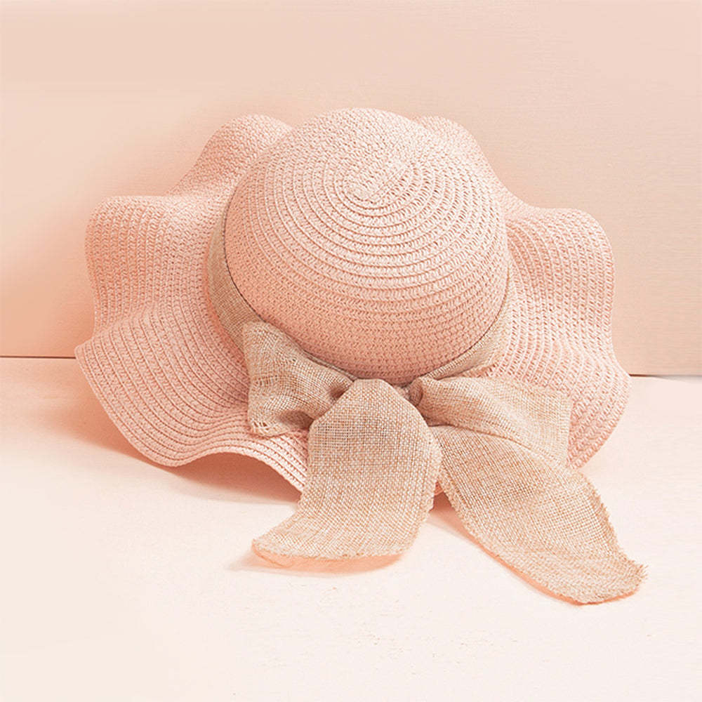 Women Straw Hat Beach Wide Brim Bow-Knot Floppy Folding Sun Hat - makephotopuzzleuk