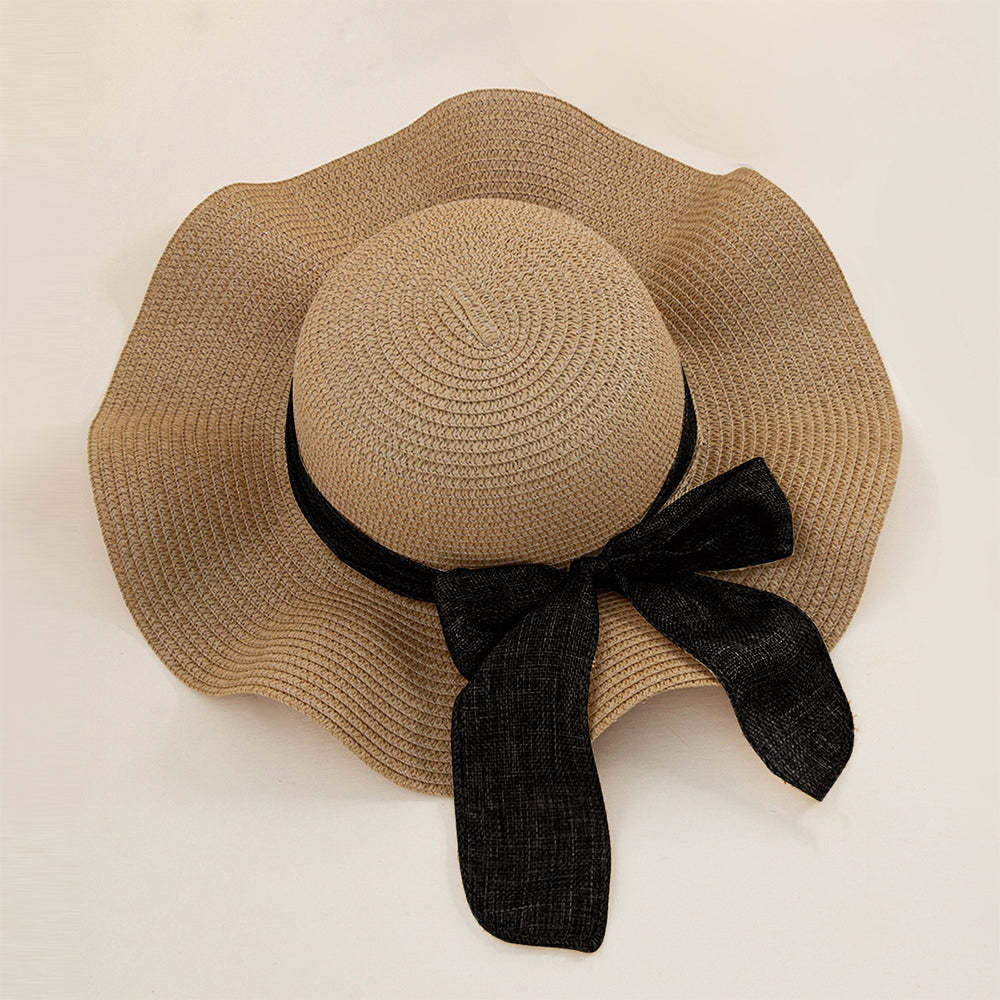 Women Straw Hat Beach Wide Brim Bow-Knot Floppy Folding Sun Hat - makephotopuzzleuk