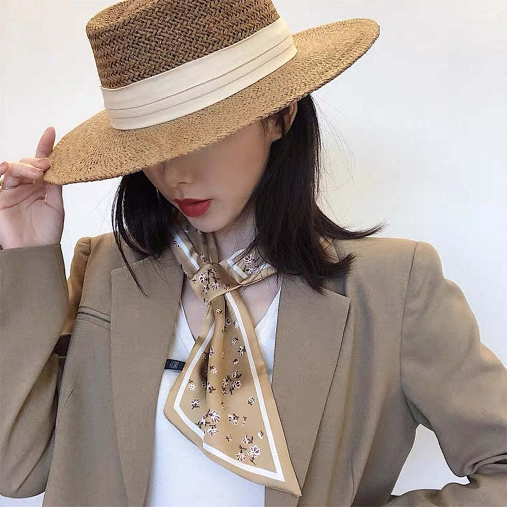 Women Fashion Summer Flat Top Straw Hat Sun Hat Travel Beach Cap - makephotopuzzleuk