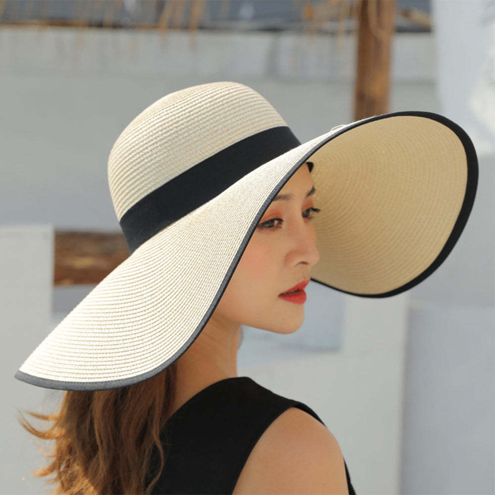 Women Sun Protection Straw Hat Beach Wide Brim Big Floppy Sun Hat - makephotopuzzleuk