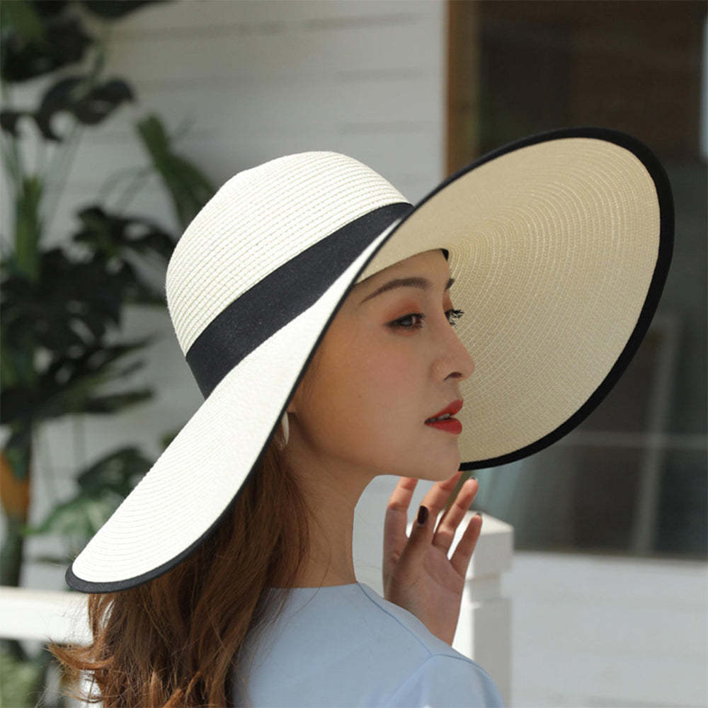 Women Sun Protection Straw Hat Beach Wide Brim Big Floppy Sun Hat - makephotopuzzleuk