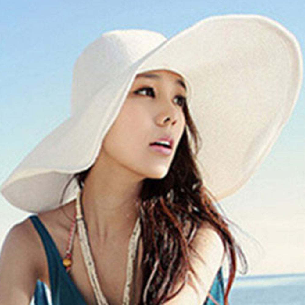 Women Summer Sun Protection Straw Hat Beach Wide Brim Big Floppy Folding Sun Hat - makephotopuzzleuk