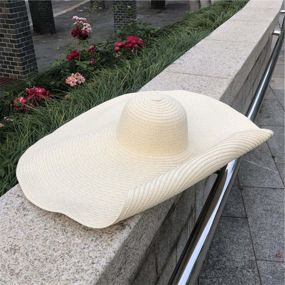 Women Summer Sun Protection Straw Hat Beach Oversized Brim Big Floppy Folding Sun Hat - makephotopuzzleuk
