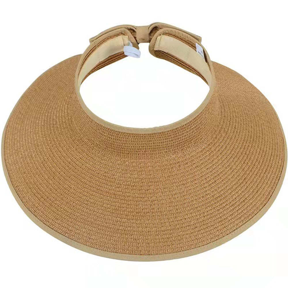 Women Sun Protection Empty Top Straw Hat Beach Wide Brim Bow-Knot Big Floppy Folding Sun Hat - makephotopuzzleuk