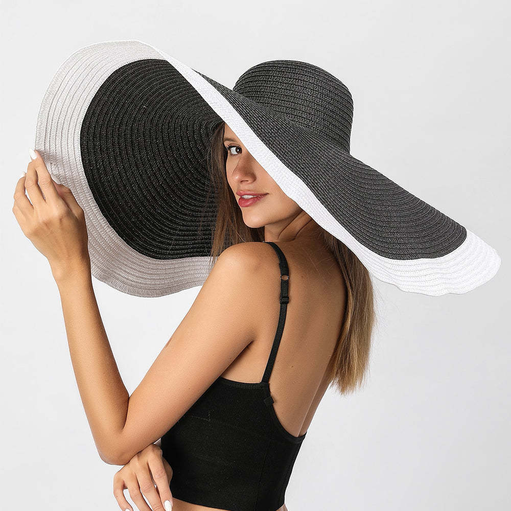 Women Summer Sun Protection Straw Hat Beach Oversized Brim Big Floppy Folding Sun Hat - makephotopuzzleuk