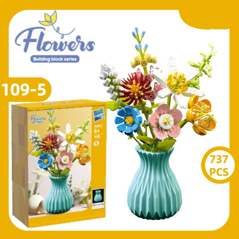 Christmas Flower Bouquet Building Blocks with Vase Eternal Bloom Gift Home Décor - mysiliconefoodbag