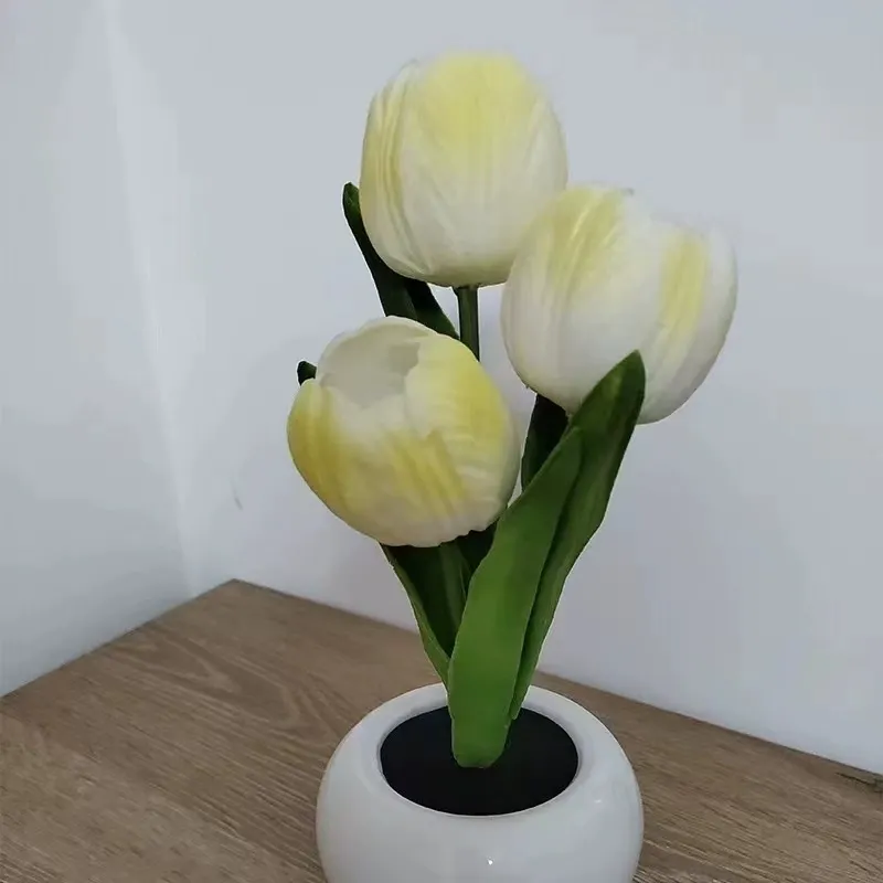 Contemporary Creative Tulip Flower Ceramic PU USB LED Table Lamp For Bedroom - mysiliconefoodbag
