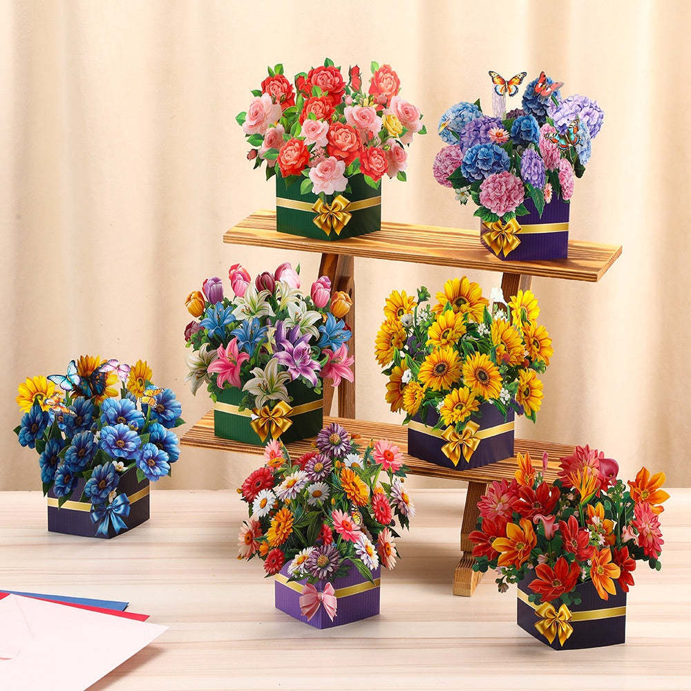 3D Greeting Card Flower Bouquet Card Mother's Day Gift for Mum - mysiliconefoodbag
