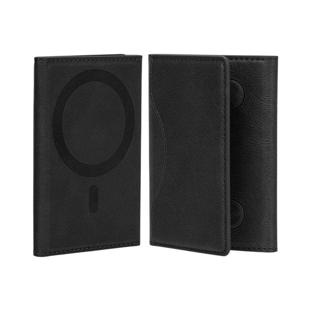 Tri-Fold Magnetic Wallet with Phone Stand Genuine Leather Card Holder