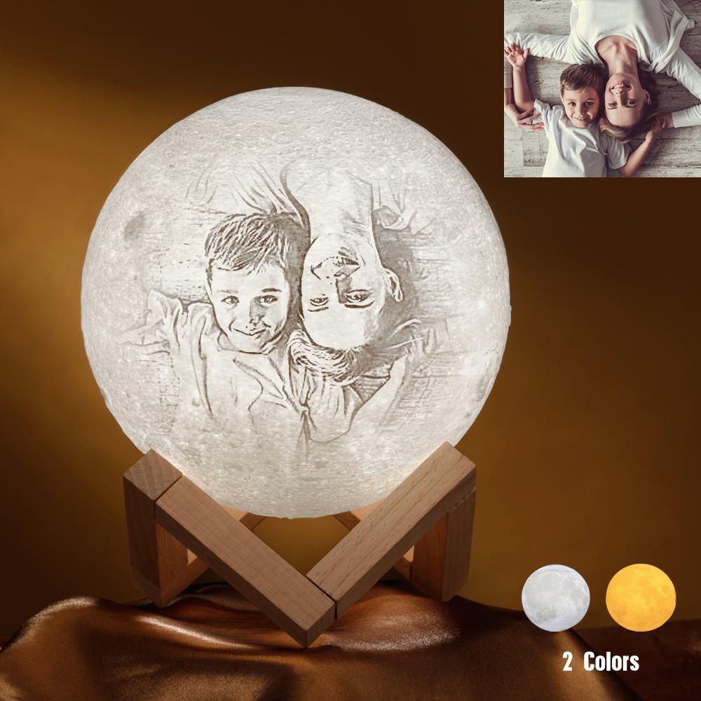 Custom Creative 3D Print and Engraved Mother and Baby Photo Moon Lamp - Touch Two Colors - mysiliconefoodbag