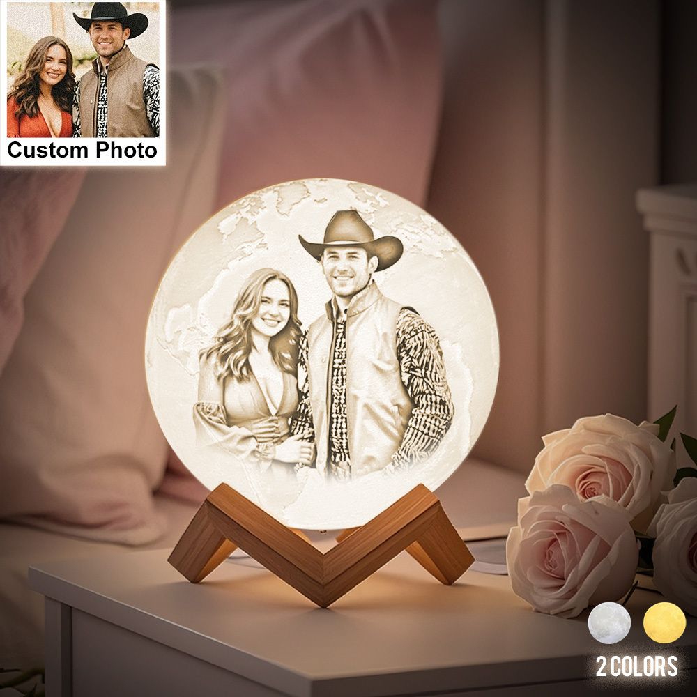 Custom 3D Printing Photo Moon Light With Your Text-For Valentine-Touch Two Colors(10-15cm)