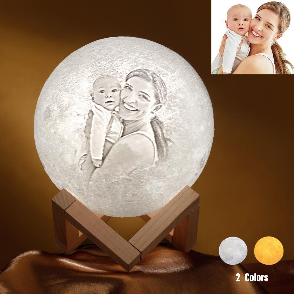 Custom Creative 3D Print and Engraved Mother and Baby Photo Moon Lamp - Touch Two Colors - mysiliconefoodbag