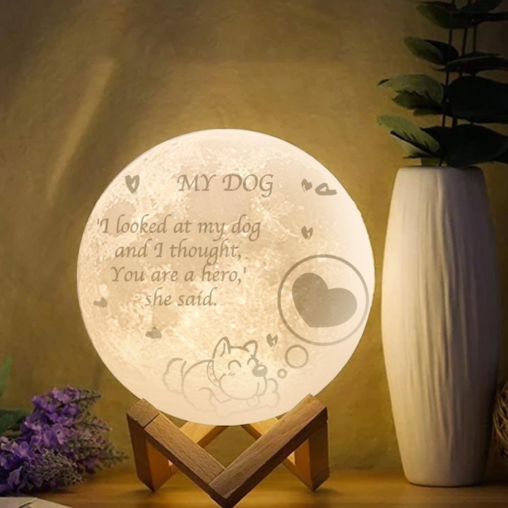 Personalized My Dog Engraved Moon Lamp, Custom 3D Moon Lamp Home Decoration - Touch Two Colors 15cm Available