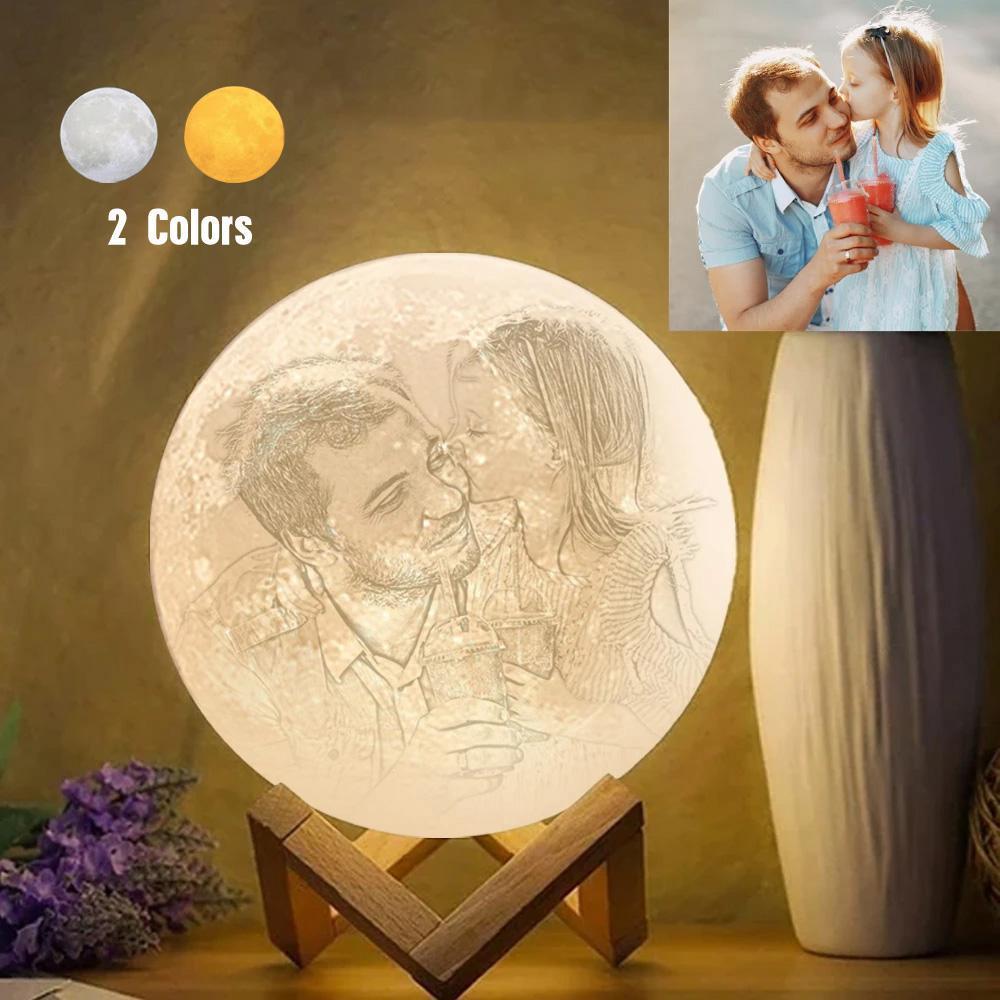 Creative 3D Print Photo Moon Lamp Personalized Engraved Moon Lamp Touch Two Colors 15cm Available Anniversary Gifts - mysiliconefoodbag