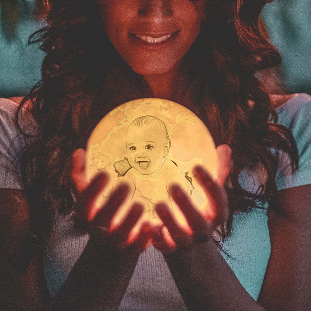 Magic Lunar Customized Earth Lamp With Text, Engraved Photo Lamp For Baby - Touch Two Colors (10-15cm) - mysiliconefoodbag