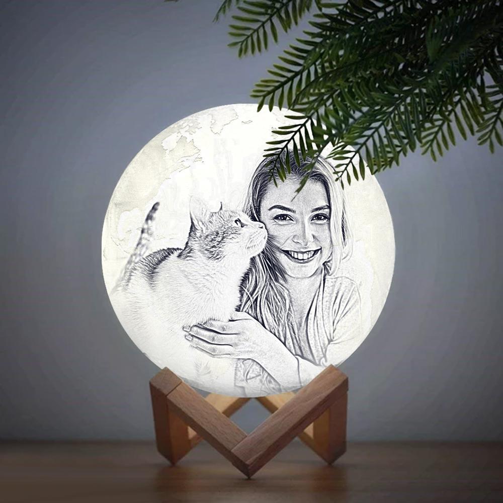 Magic Lunar Customized Pet Earth Lamp With Text, Engraved Lovely Cat Photo Lamp - Touch Two Colors (10-15cm) - mysiliconefoodbag