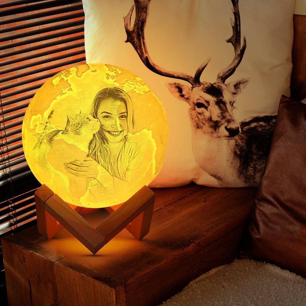 Magic Lunar Customized Pet Earth Lamp With Text, Engraved Lovely Cat Photo Lamp - Touch Two Colors (10-15cm) - mysiliconefoodbag