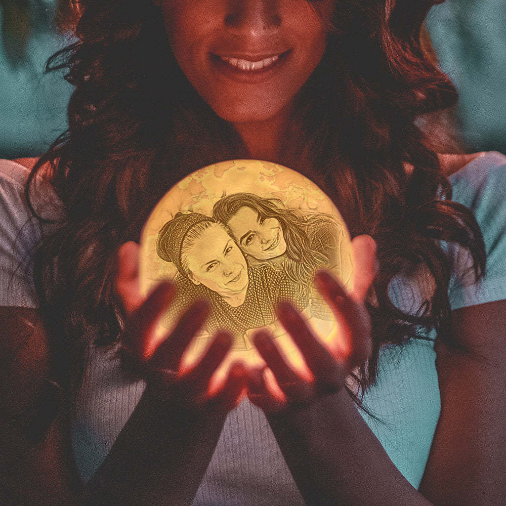 Magic Lunar Customized Earth Lamp With Text, Engraved Photo Lamp For Friend - Touch Two Colors (10-15cm) - mysiliconefoodbag