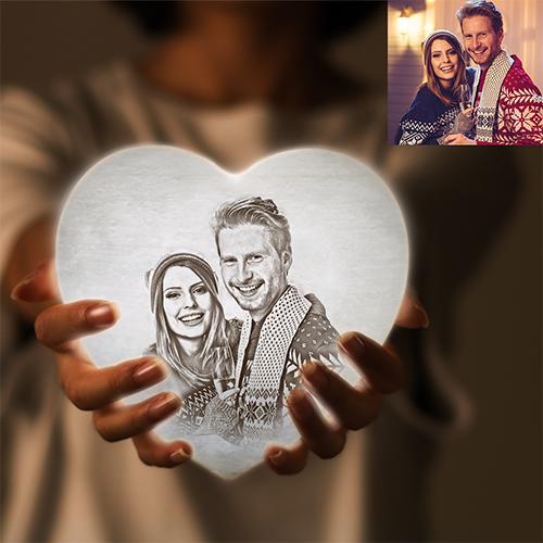 Anniversary Gifts Custom 3D Printed Photo Heart Lamp Personalized Night Light (10-15cm) for Her - mysiliconefoodbag