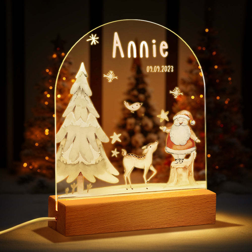 Custom Name Christmas Tree Personalized Santa Elk Baby Night Light Bedroom Christmas Gift - mysiliconefoodbag