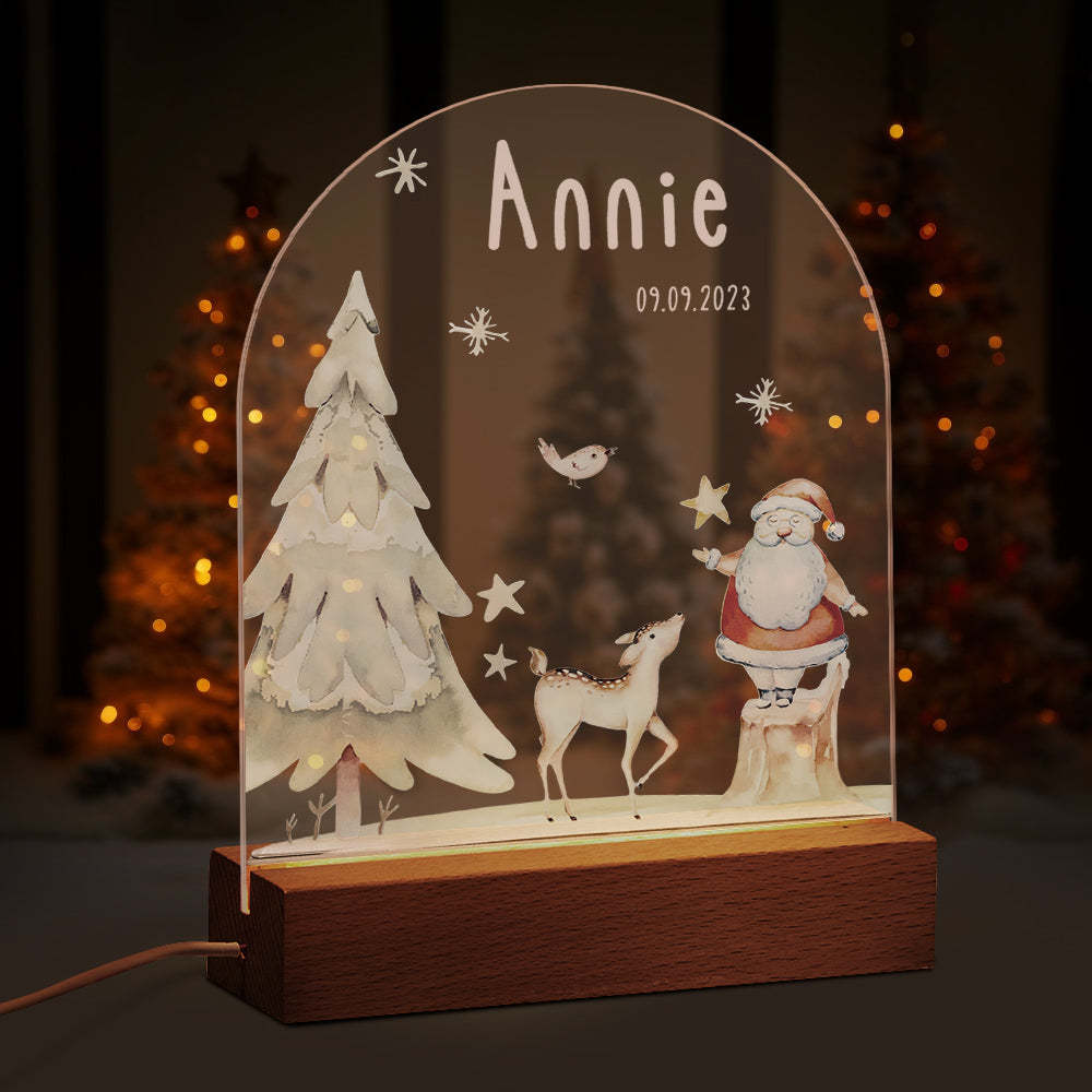 Custom Name Christmas Tree Personalized Santa Elk Baby Night Light Bedroom Christmas Gift - mysiliconefoodbag
