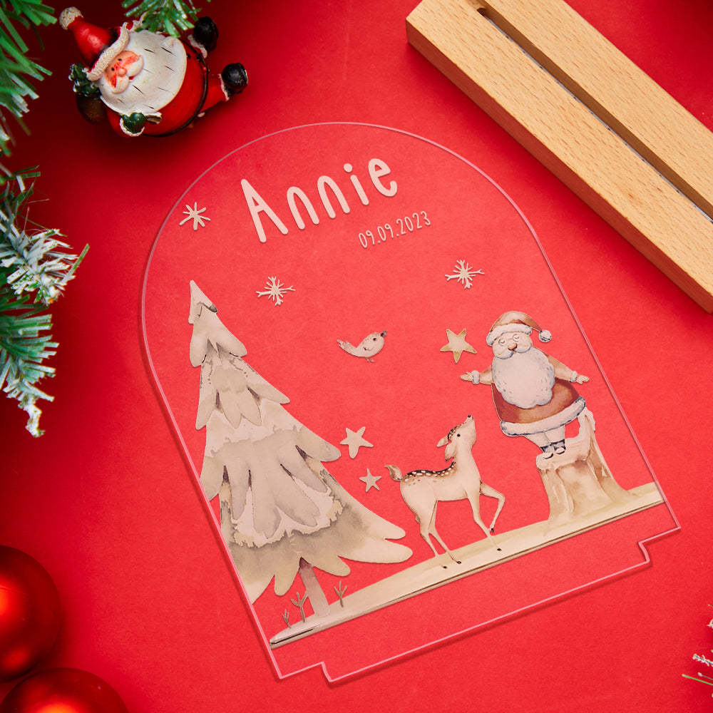 Custom Name Christmas Tree Personalized Santa Elk Baby Night Light Bedroom Christmas Gift - mysiliconefoodbag