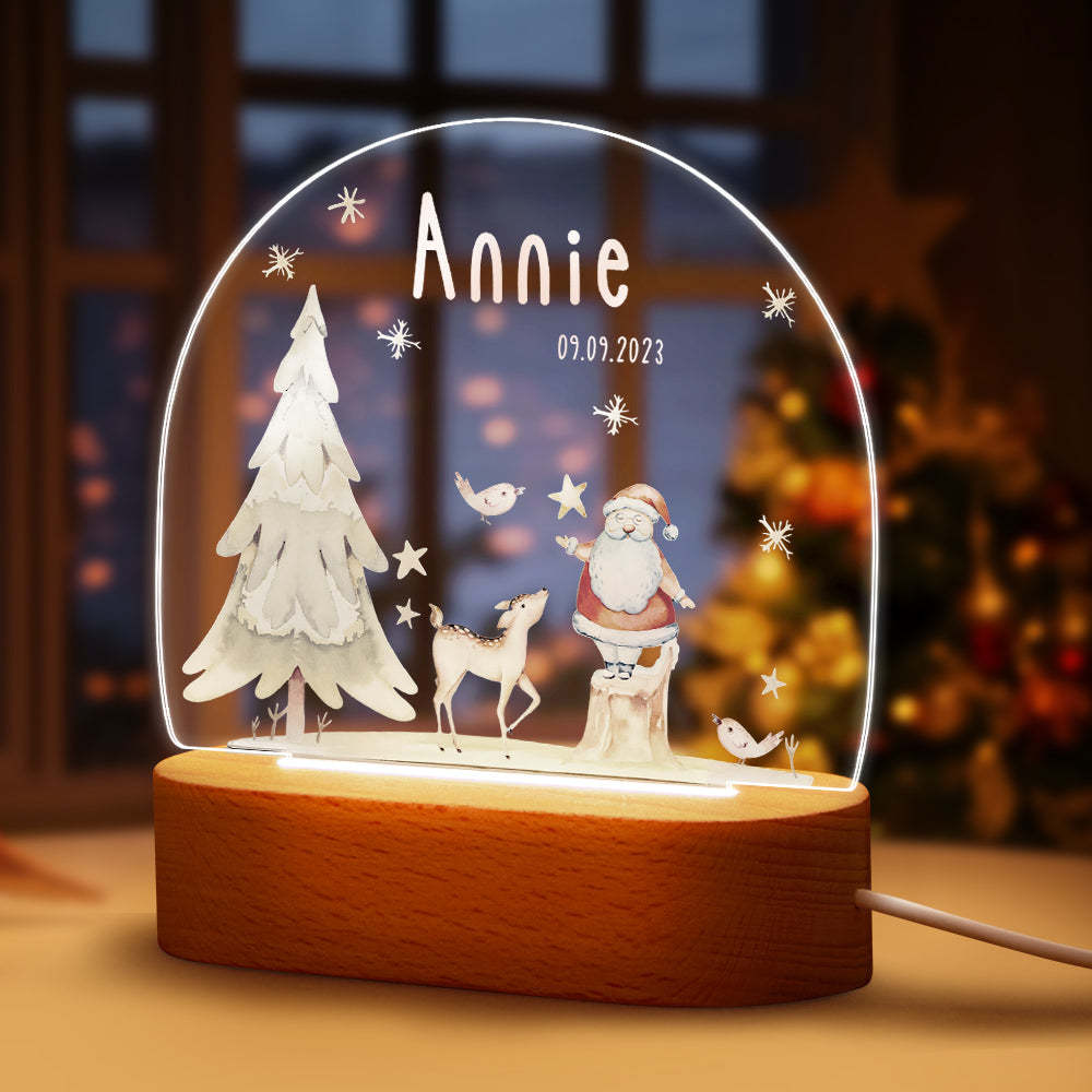 Custom Name Christmas Tree Personalized Santa Elk Baby Night Light Bedroom Christmas Gift - mysiliconefoodbag