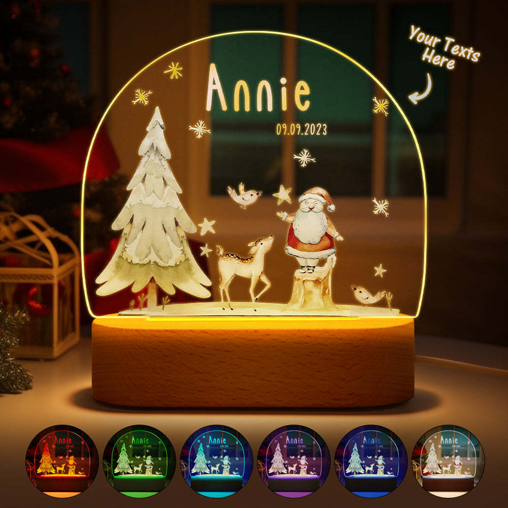 Custom Name Christmas Tree Personalized Santa Elk Baby Night Light Bedroom Christmas Gift - mysiliconefoodbag