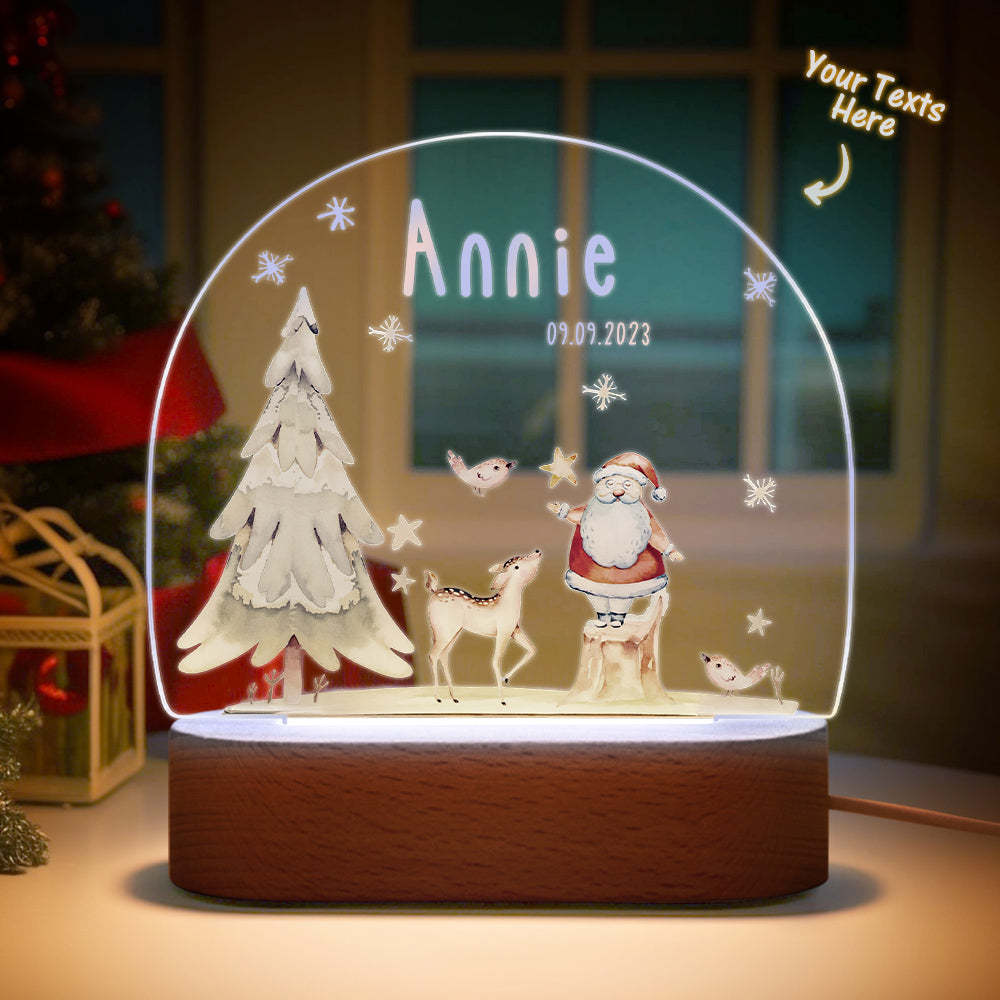 Custom Name Christmas Tree Personalized Santa Elk Baby Night Light Bedroom Christmas Gift - mysiliconefoodbag