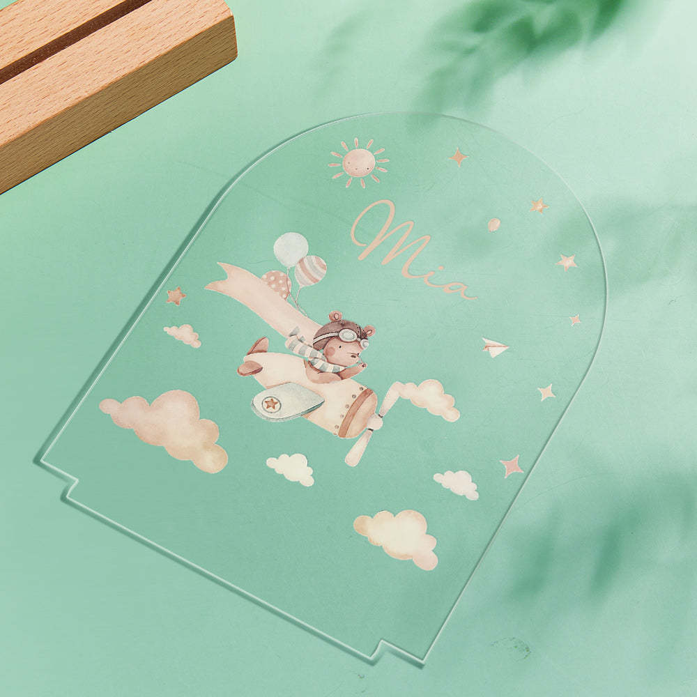 Personalised Baby Night Light With Wooden Base Custom Name Nursery Animals Light Baby Gift - mysiliconefoodbag