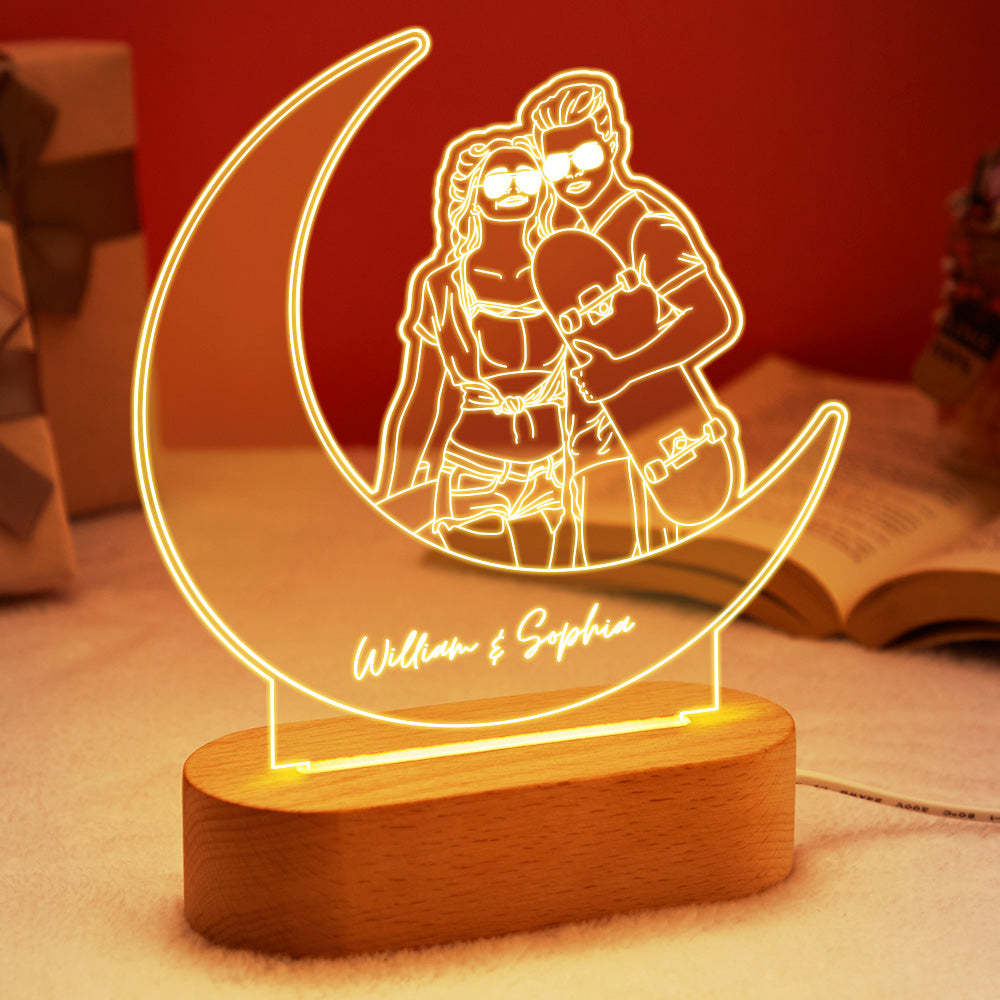 Custom Portrait Night Light Moon Line Art Photo Lamp Gift for Lover - mysiliconefoodbag